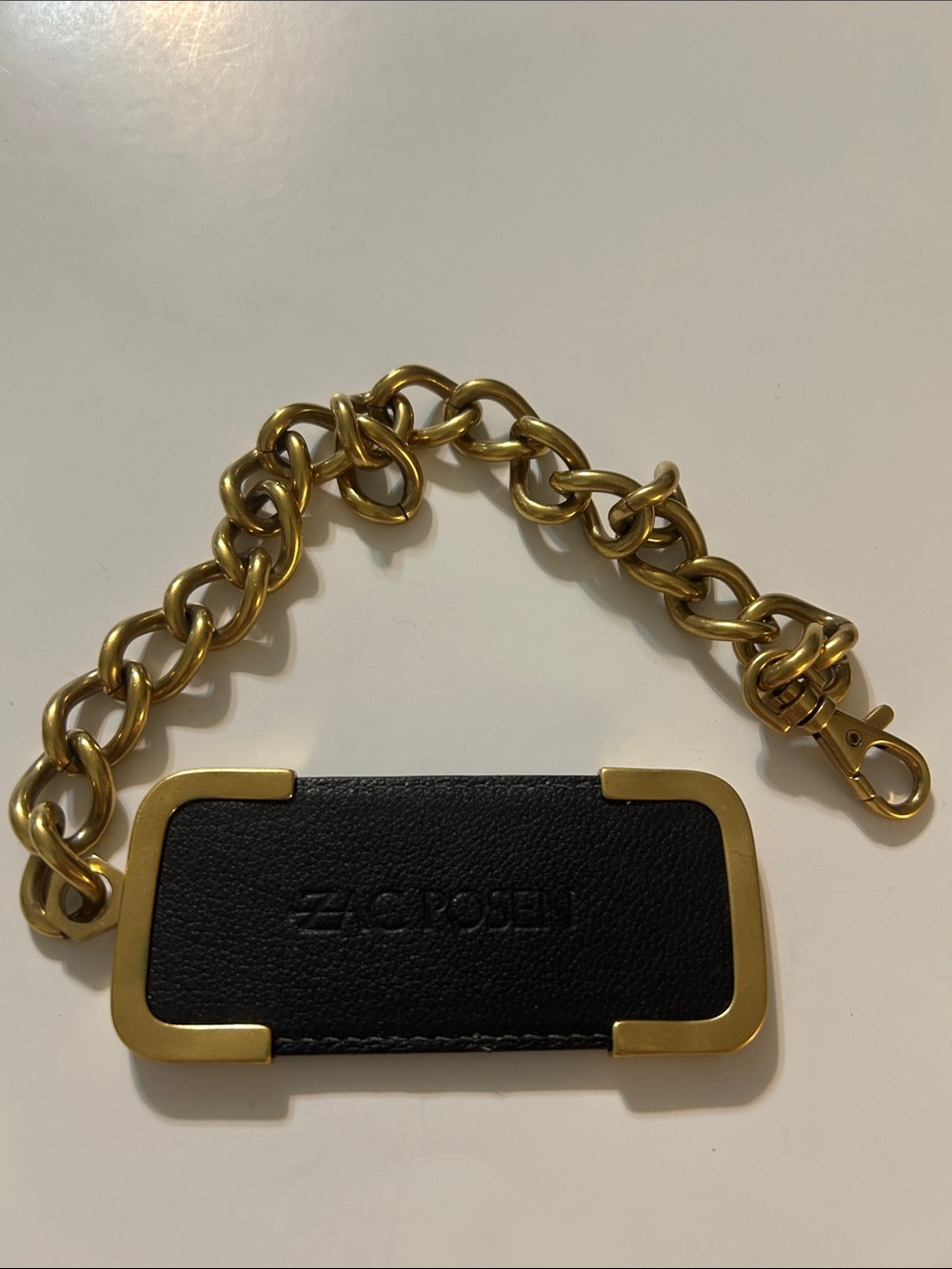 Zac Posen Black Textured Leather & Gold Hardware Bag Charm Chain Extender